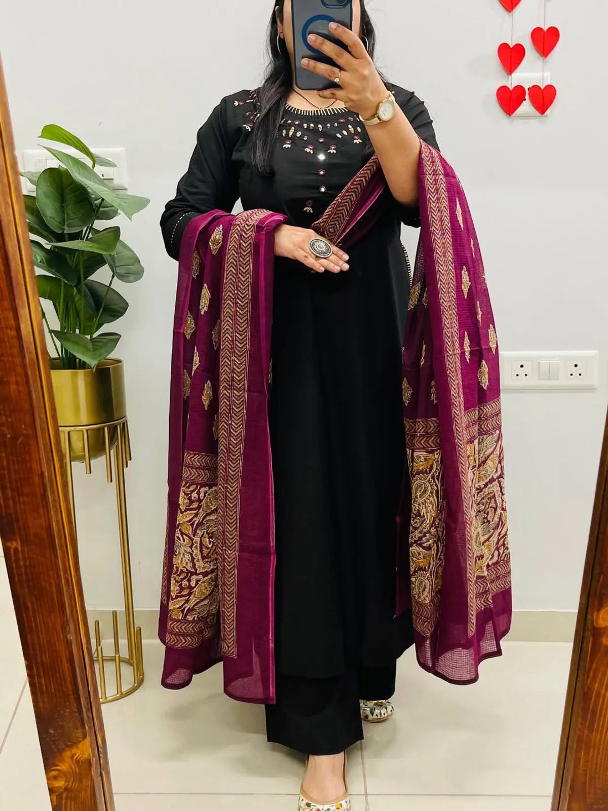 Cotton Hand Work Kurta With Pant & Dupatta Set