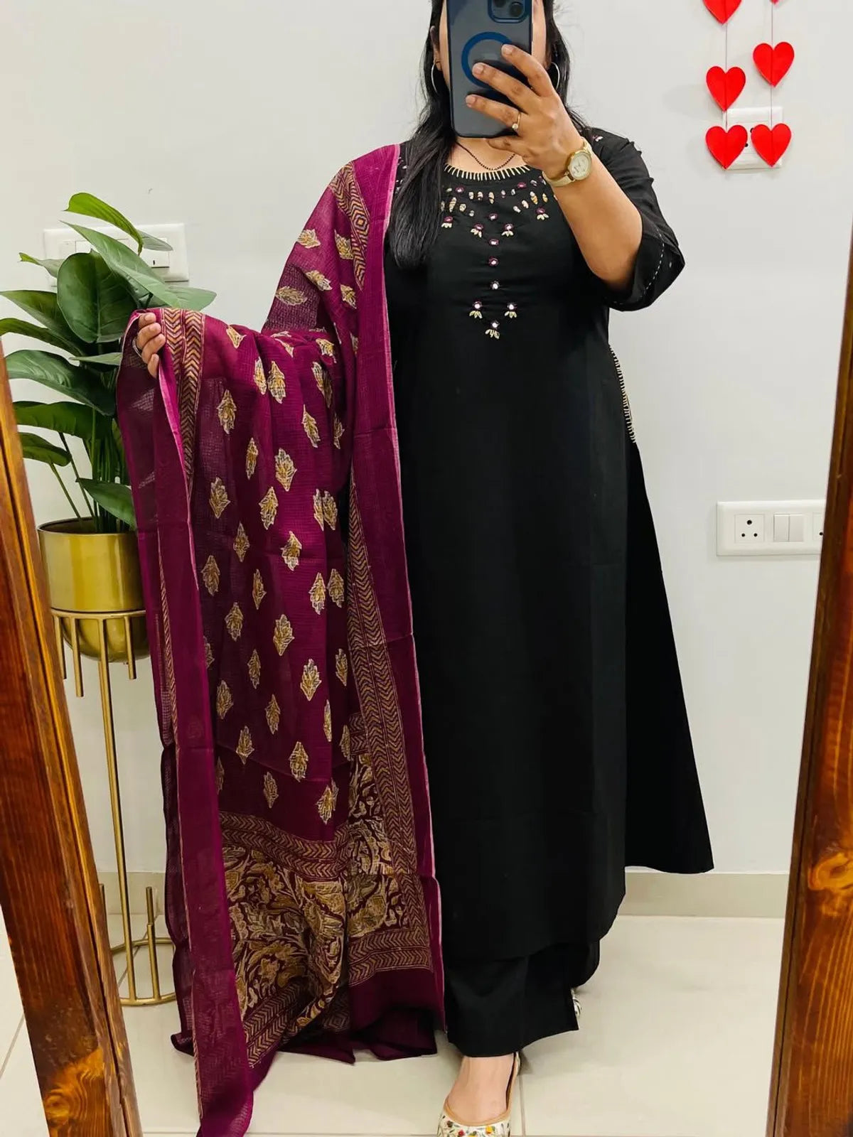 Cotton Hand Work Kurta With Pant & Dupatta Set