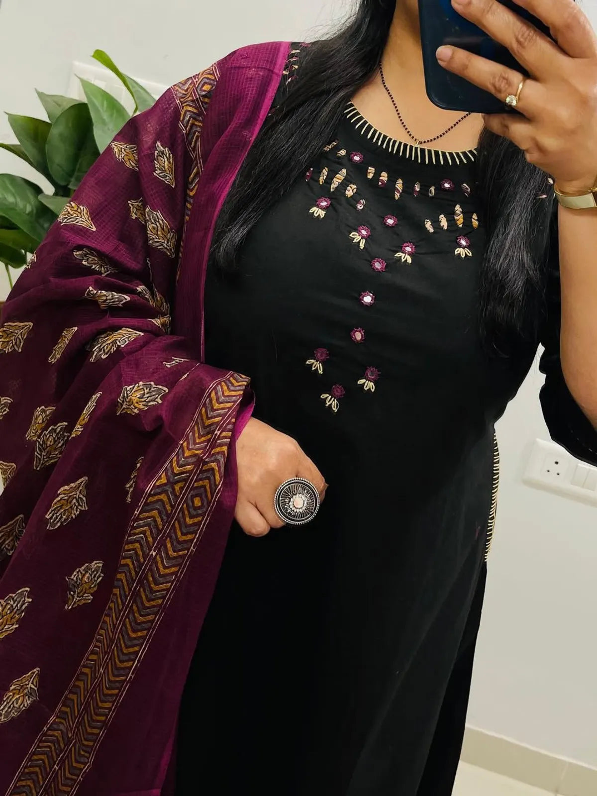 Cotton Hand Work Kurta With Pant & Dupatta Set
