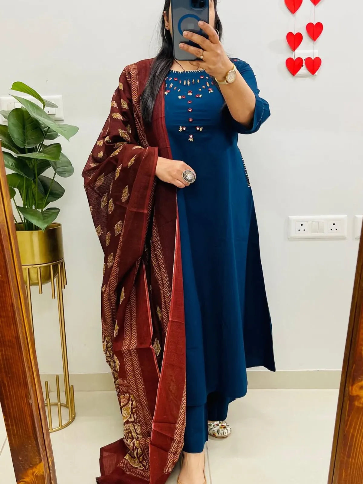 Cotton Hand Work Kurta With Pant & Dupatta Set