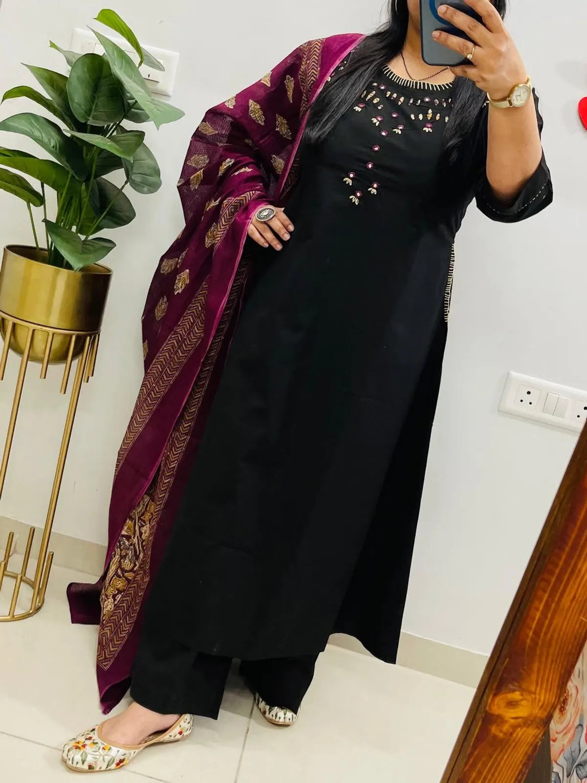 Cotton Hand Work Kurta With Pant & Dupatta Set