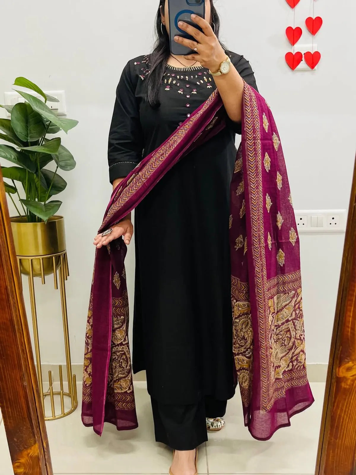Cotton Hand Work Kurta With Pant & Dupatta Set