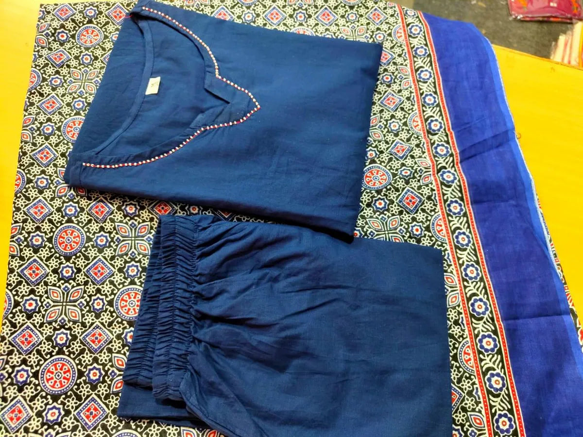 Cotton Kurta With Pant & Dupatta Set