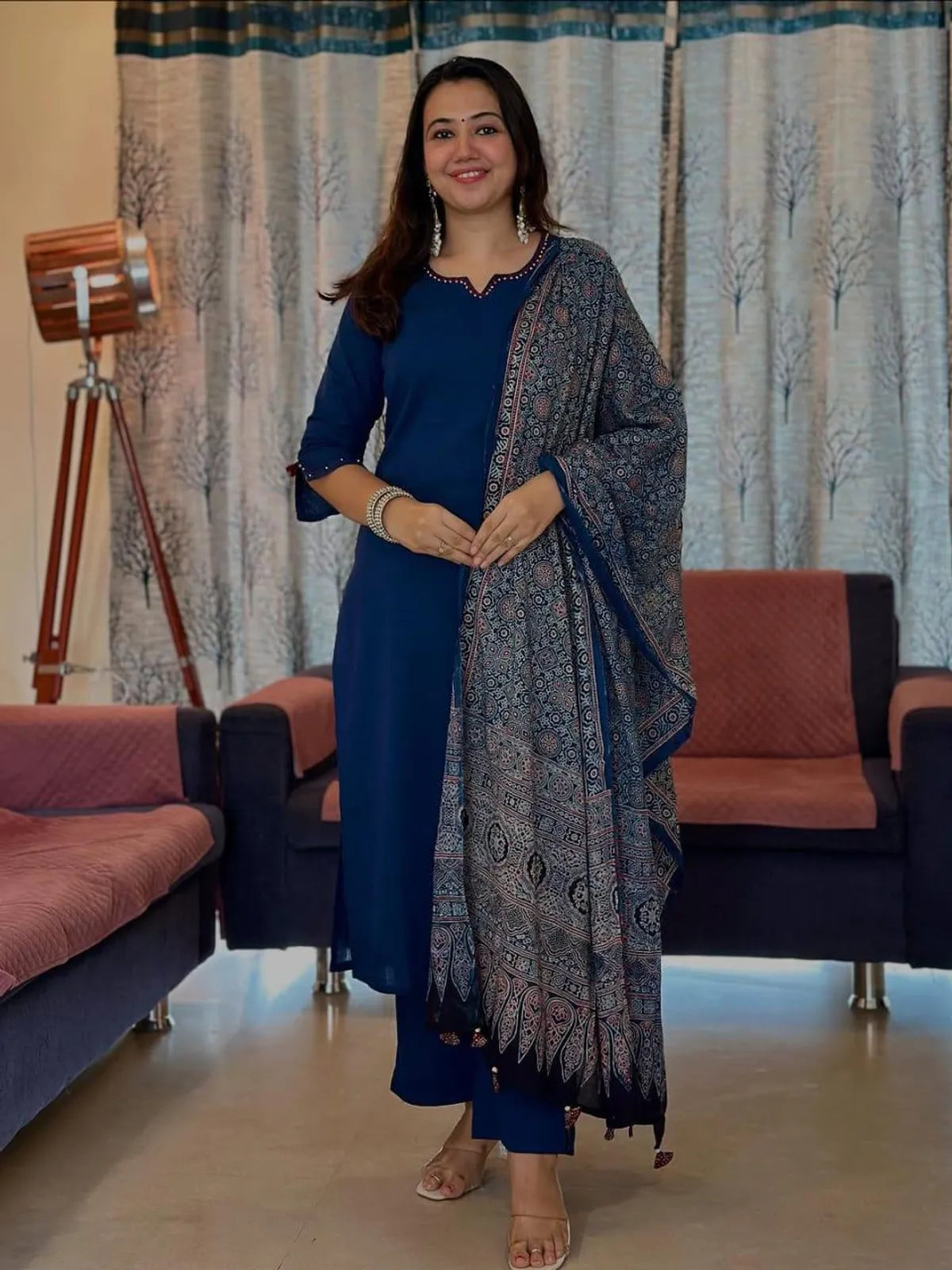 Cotton Kurta With Pant & Dupatta Set