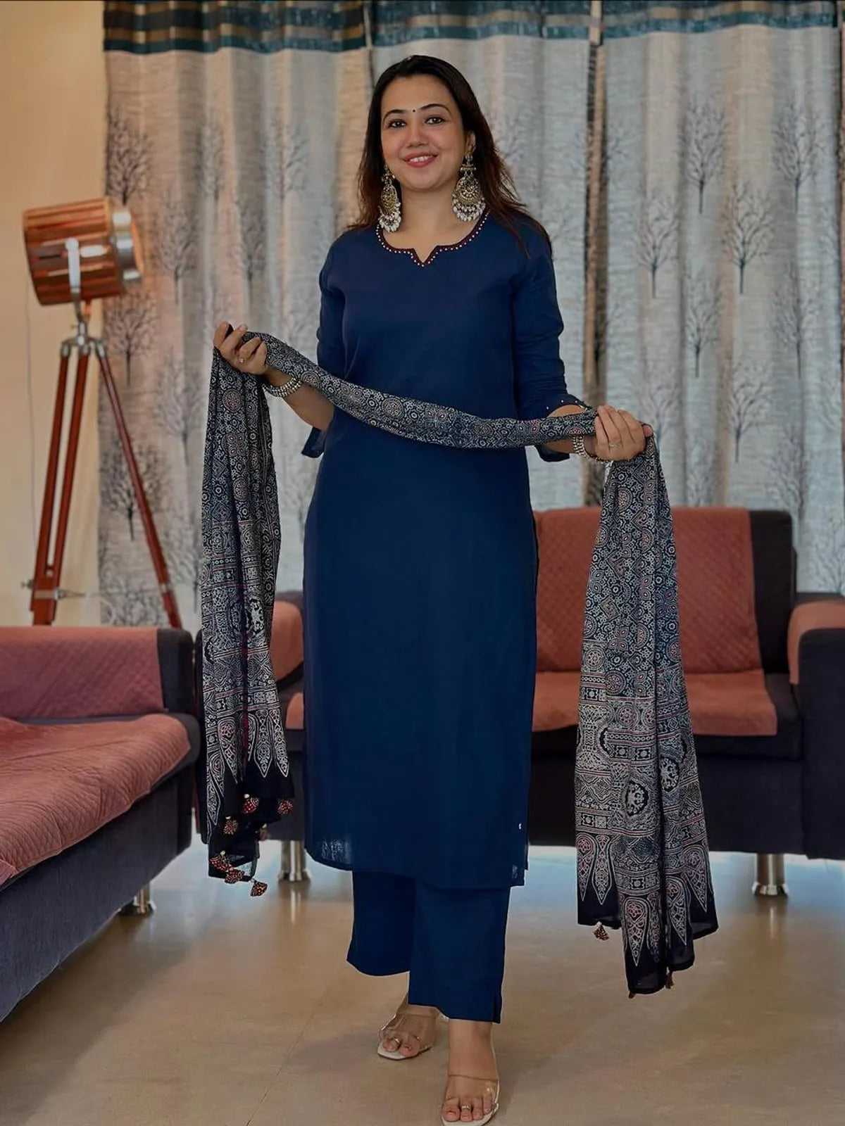 Cotton Kurta With Pant & Dupatta Set