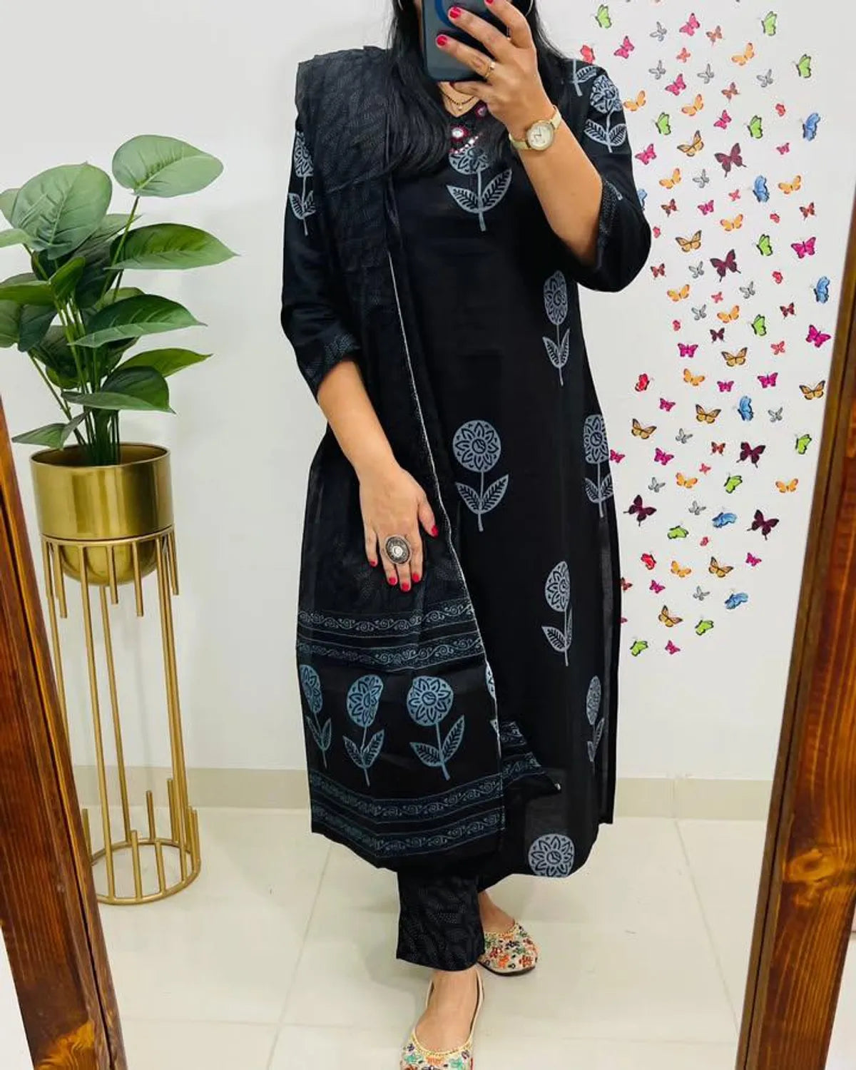 Cotton Kurta With Pant & Dupatta Set