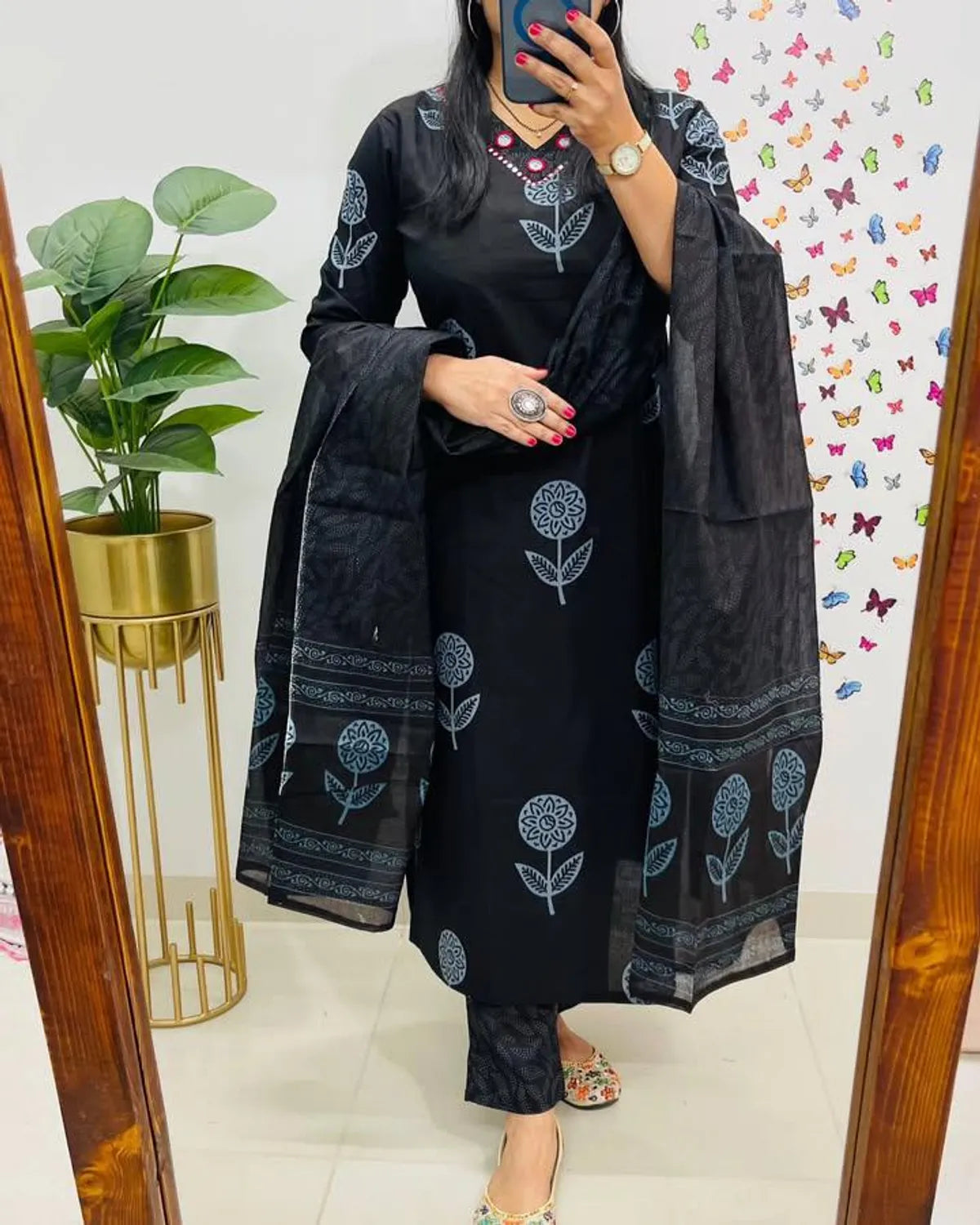 Cotton Kurta With Pant & Dupatta Set