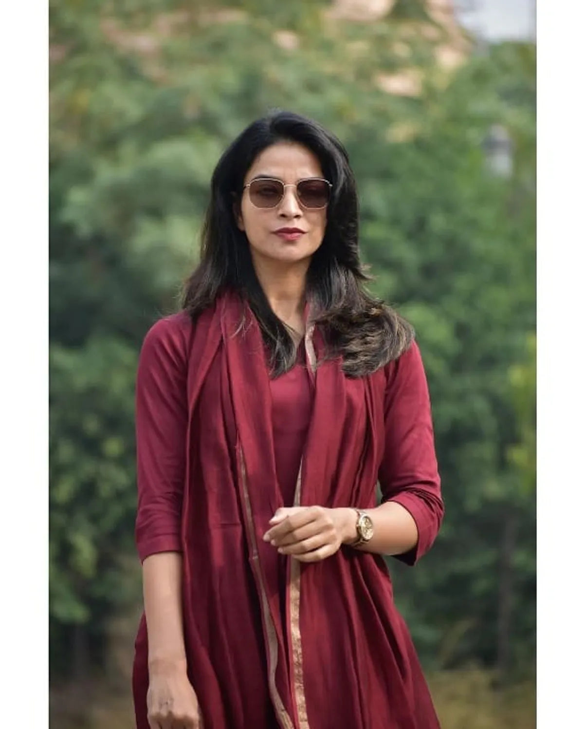Maroon Color Kurta & Pant with Kota Doriya Dupatta Set