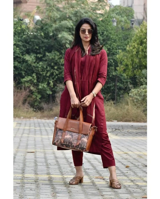 Maroon Color Kurta & Pant with Kota Doriya Dupatta Set