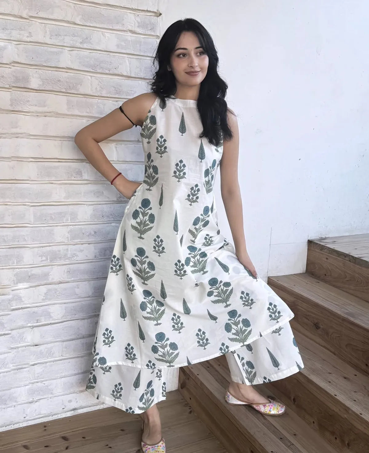 Cotton Printed Cut Sleeve Kurta & Pant Set