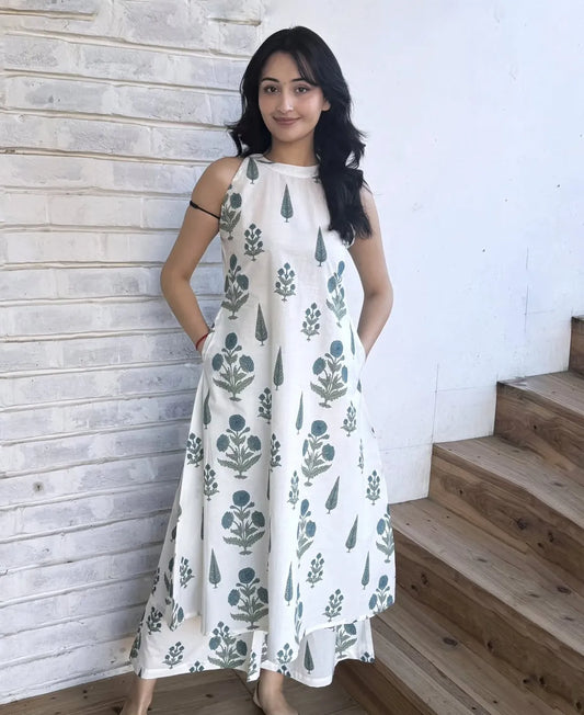 Cotton Printed Cut Sleeve Kurta & Pant Set