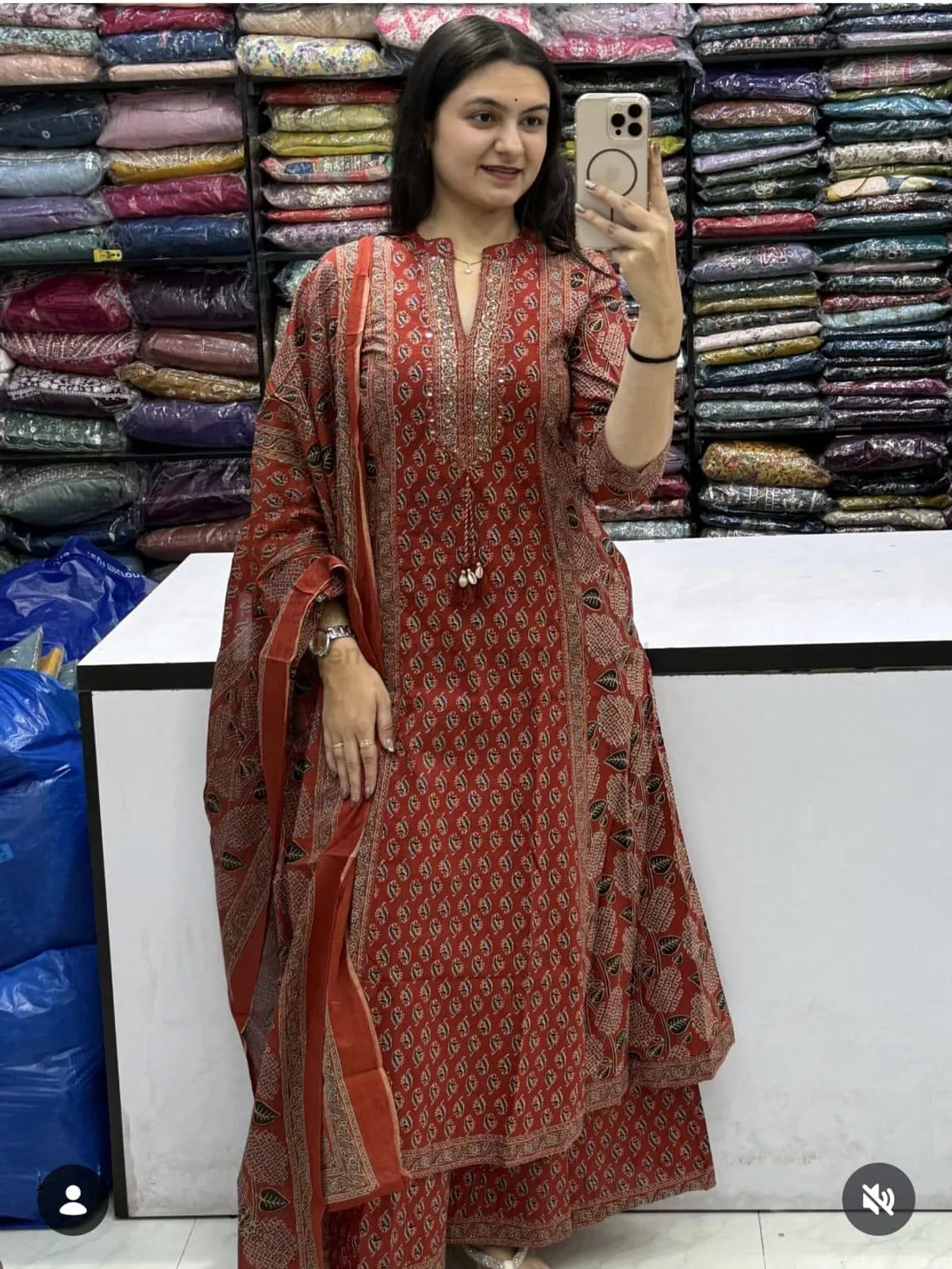 Cotton Printed Kurta With Pant & Dupatta Set