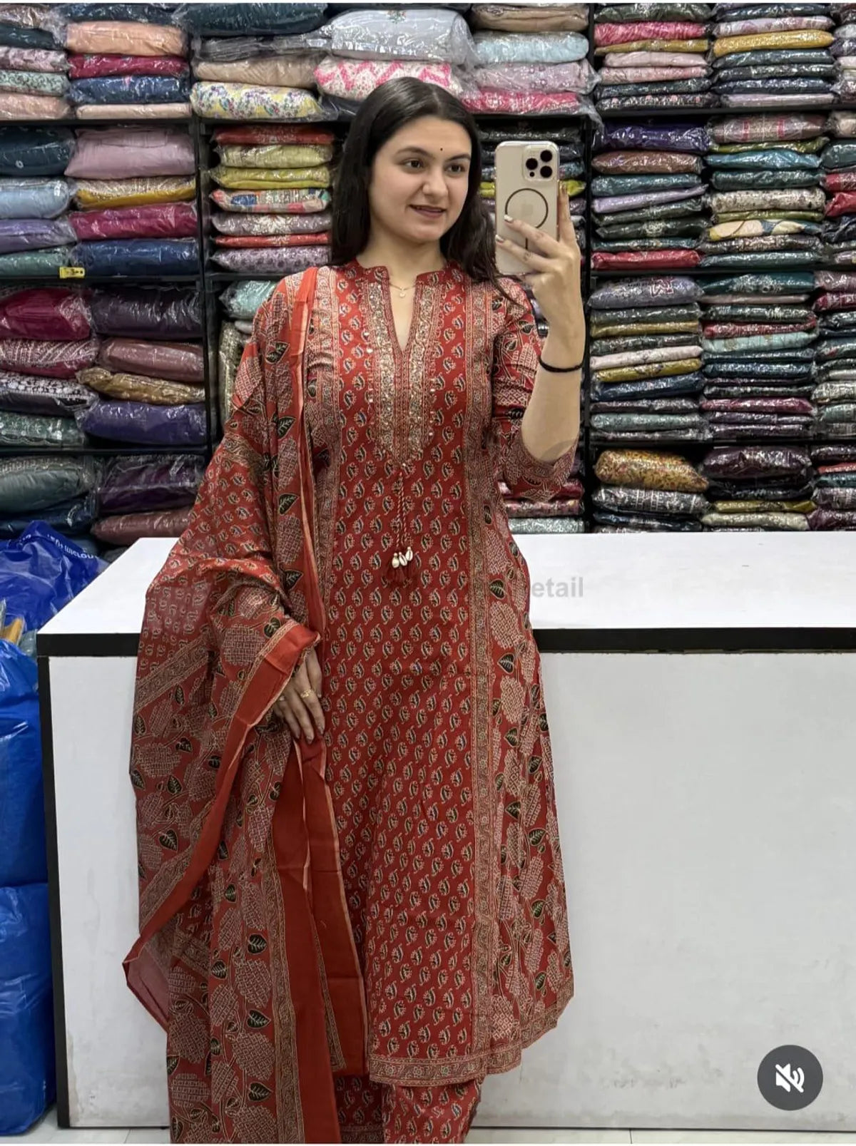 Cotton Printed Kurta With Pant & Dupatta Set