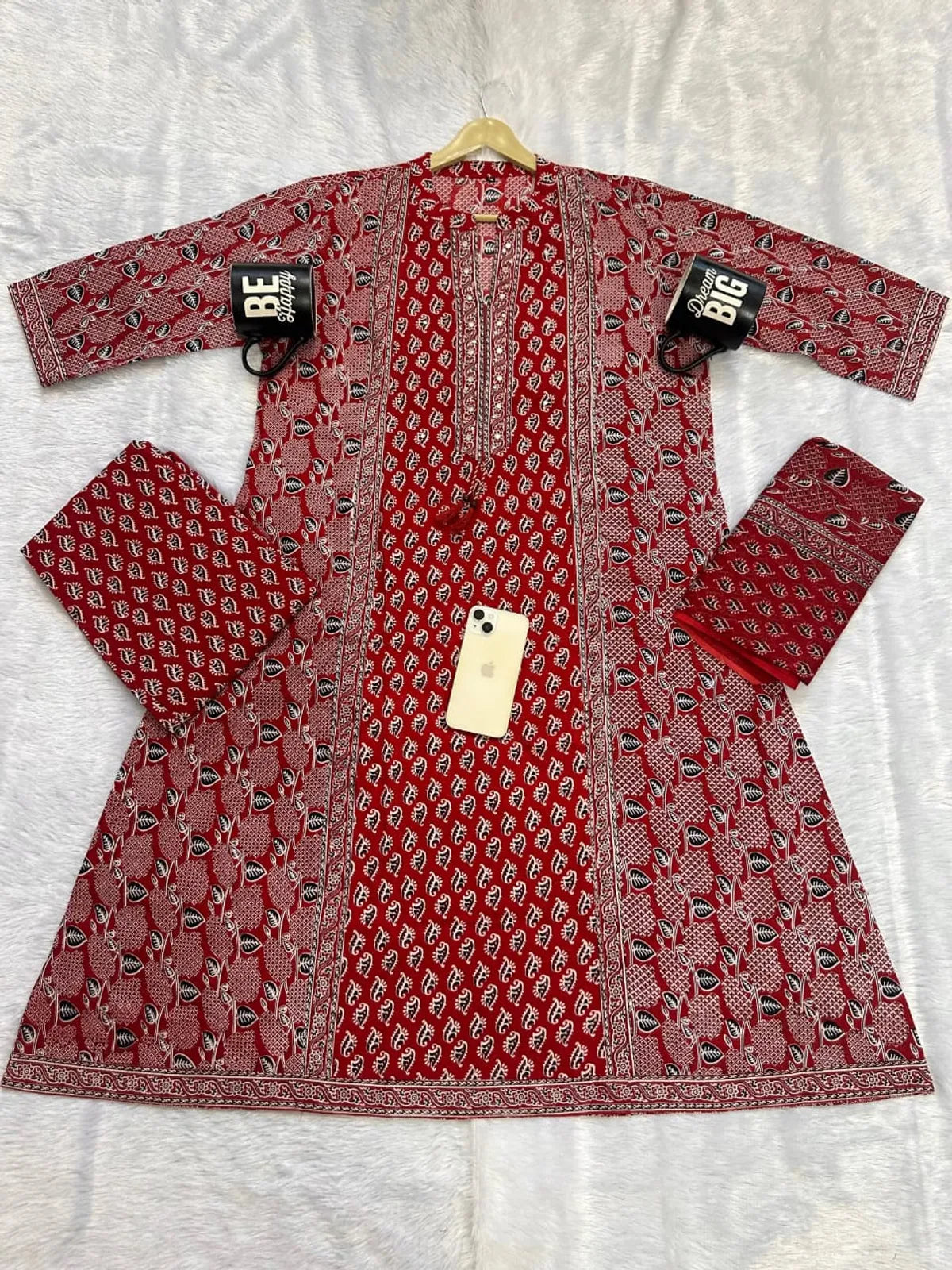 Cotton Printed Kurta With Pant & Dupatta Set