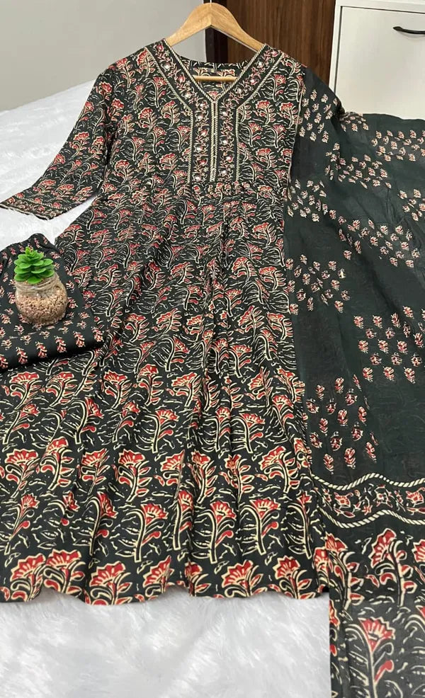Cotton Printed Kurta With Pant & Dupatta Set