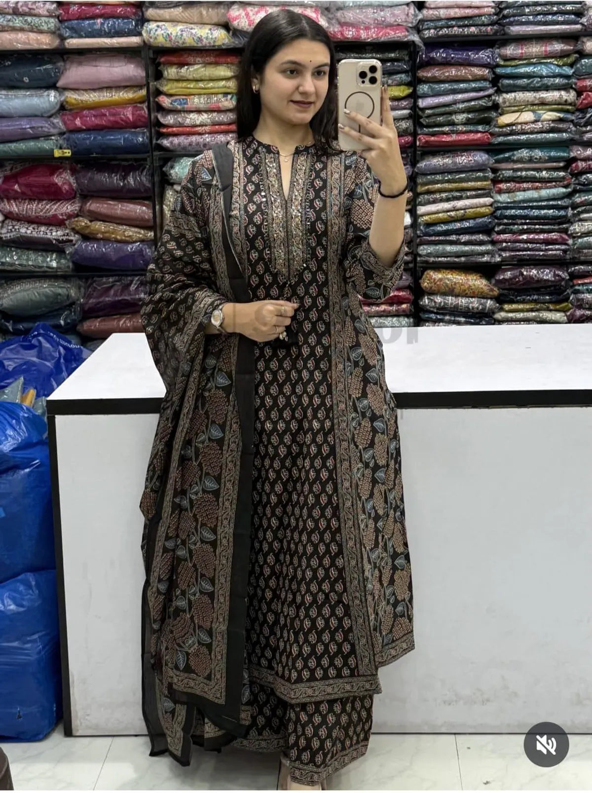 Cotton Printed Kurta With Pant & Dupatta Set