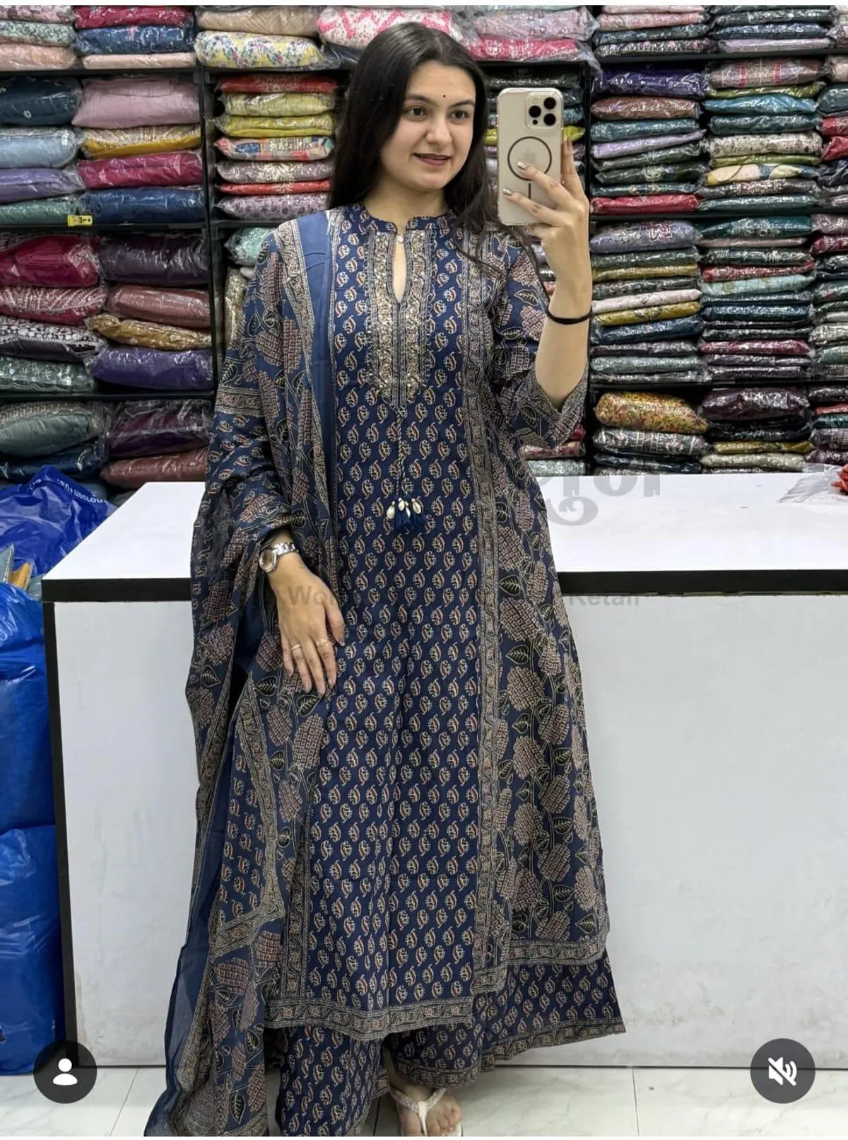 Cotton Printed Kurta With Pant & Dupatta Set