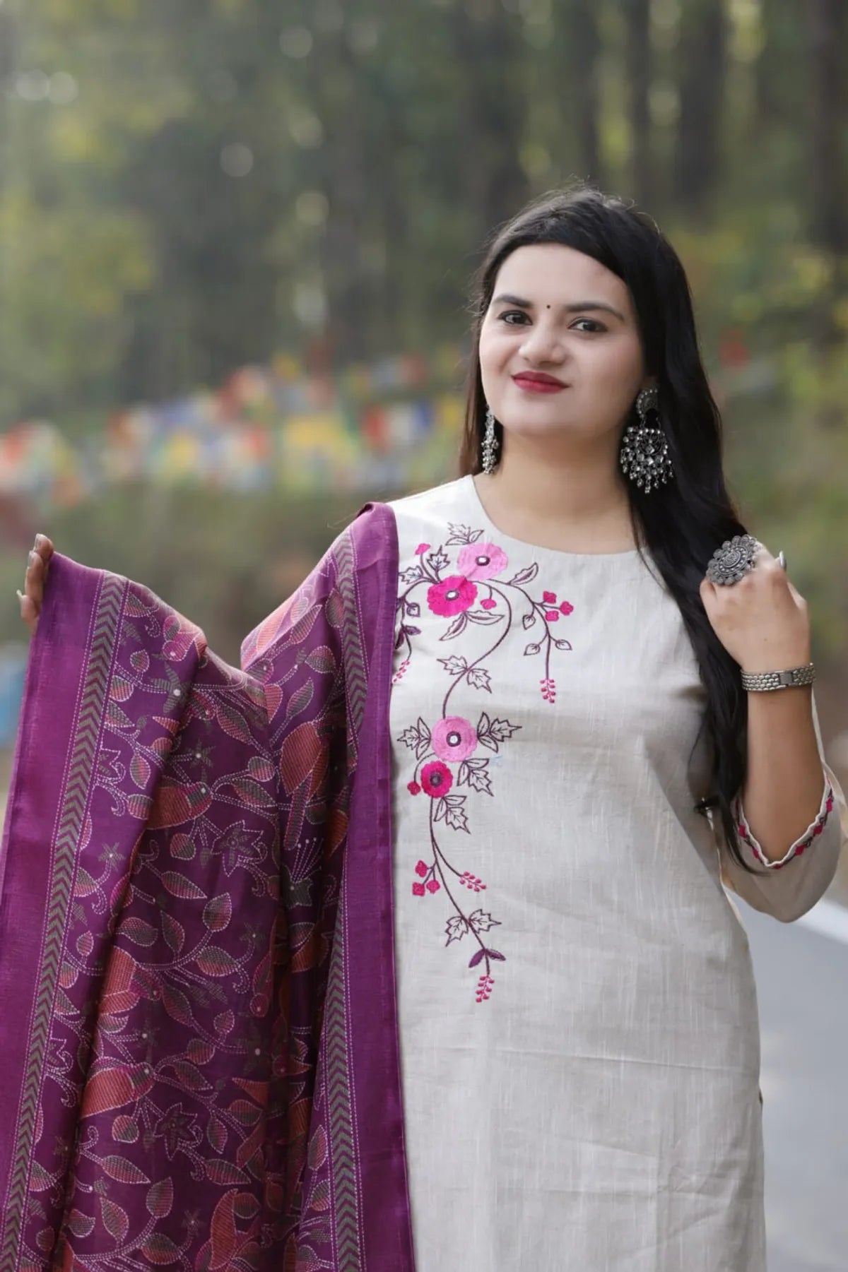 Handloom South Cotton Kurta With Pant & Khadi Silk Dupatta Set