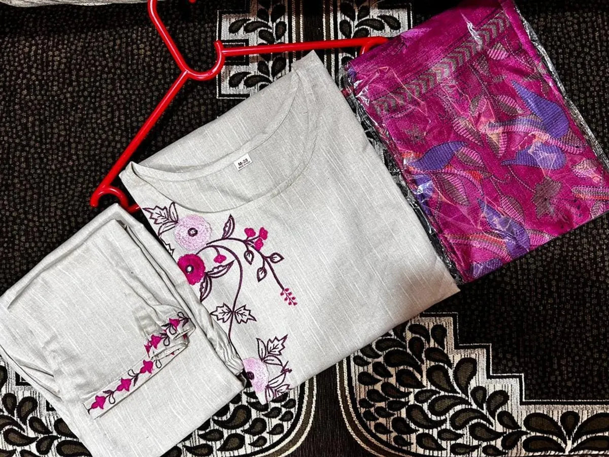 Handloom South Cotton Kurta With Pant & Khadi Silk Dupatta Set
