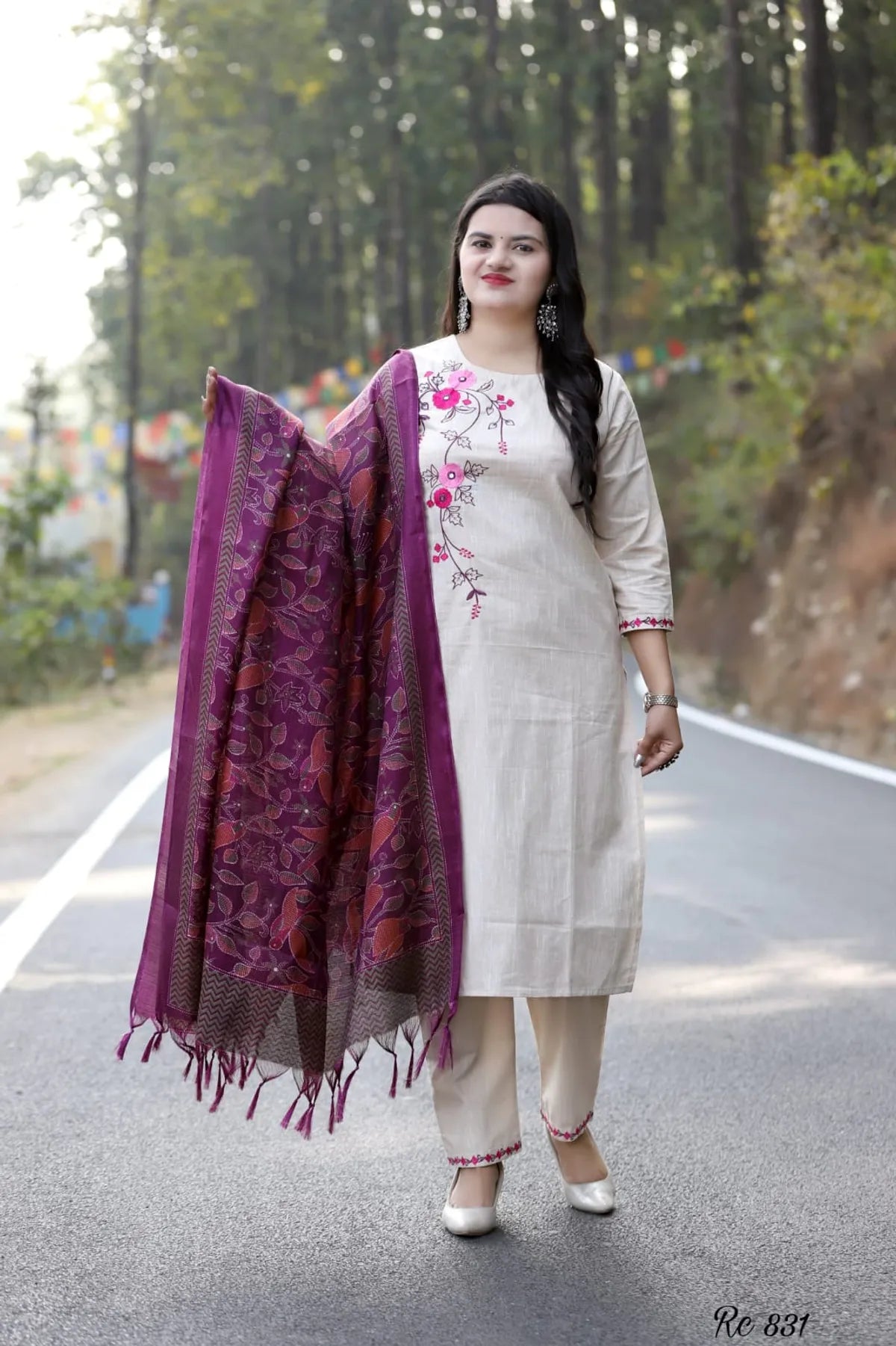 Handloom South Cotton Kurta With Pant & Khadi Silk Dupatta Set