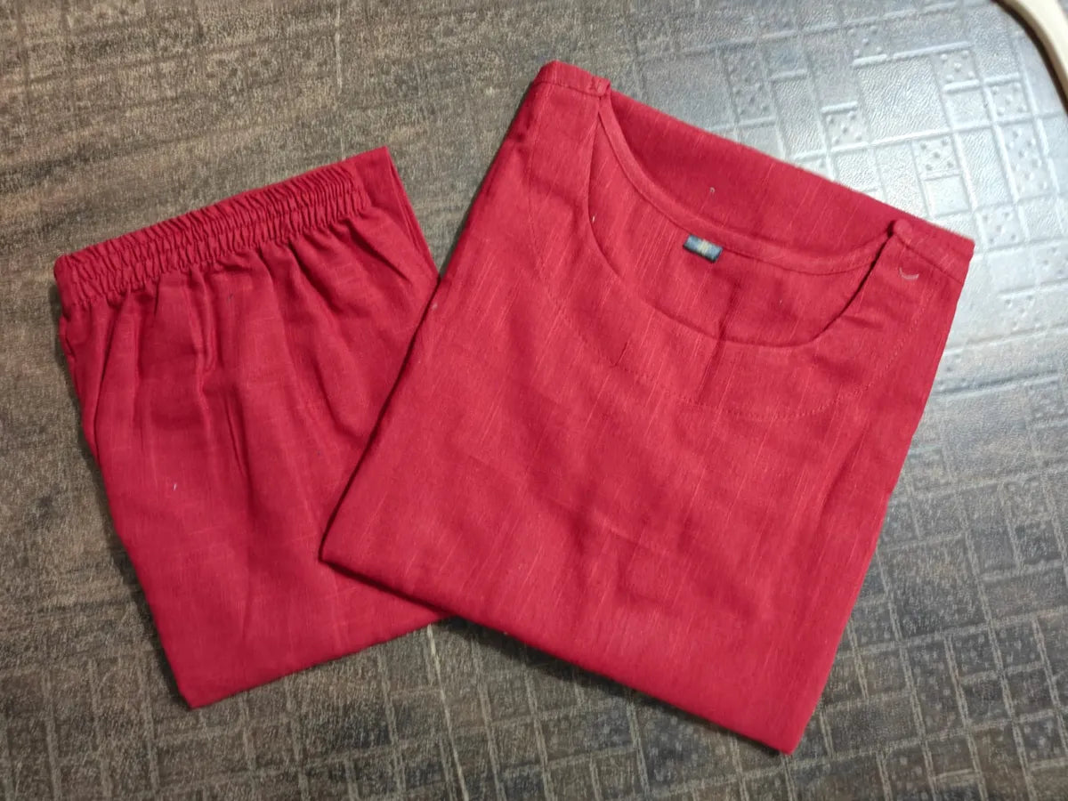 Maroon Handloom South Cotton Kurta & Pant Set