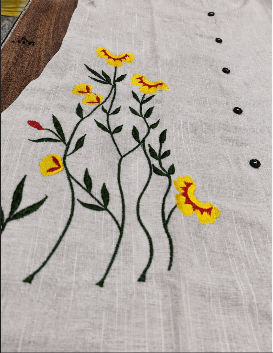 Off White Floral Embroidered Kurta Dress for Women