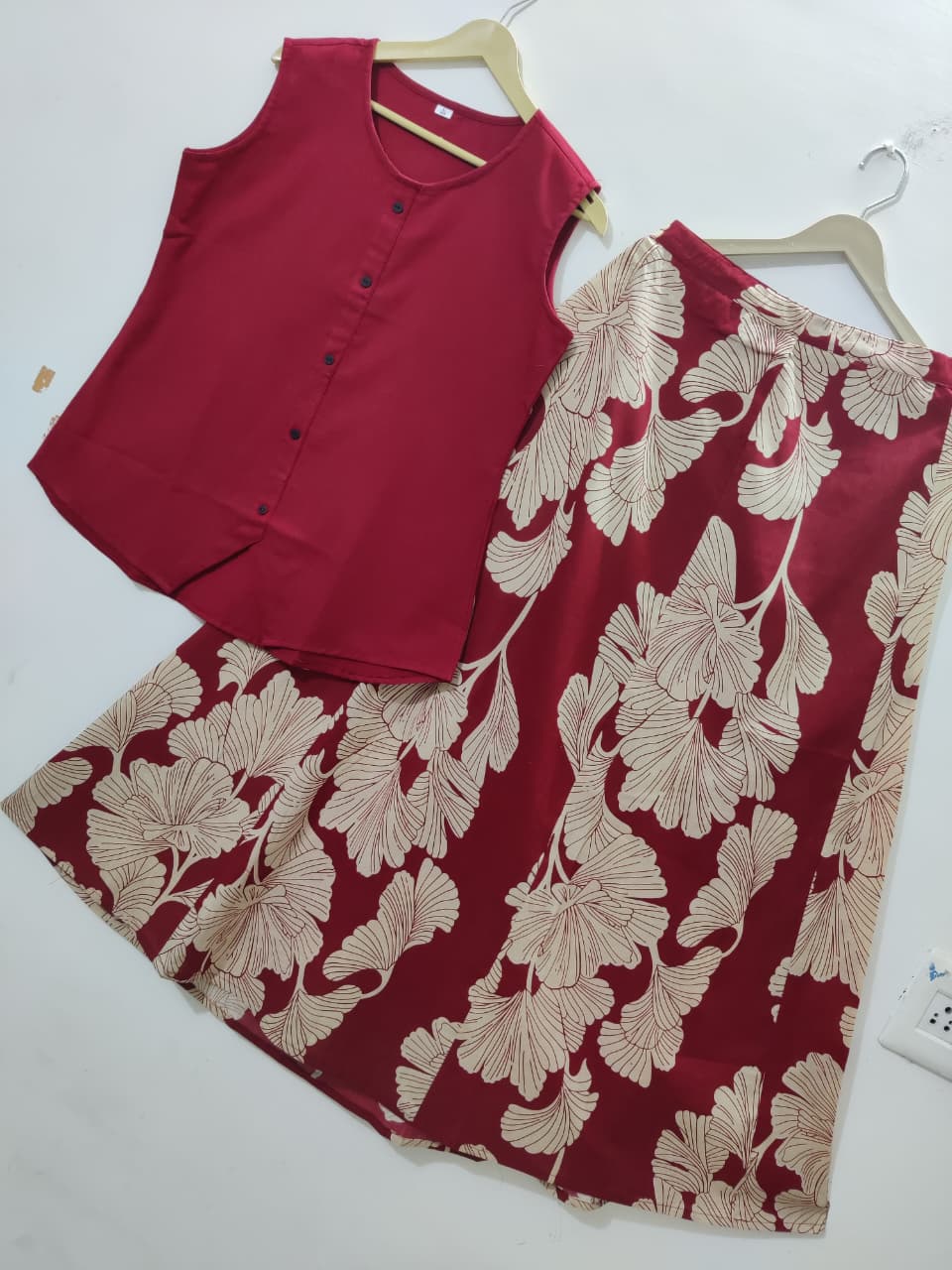 Maroon Floral Printed Sleeveless Cotton Kurta Dress for Women