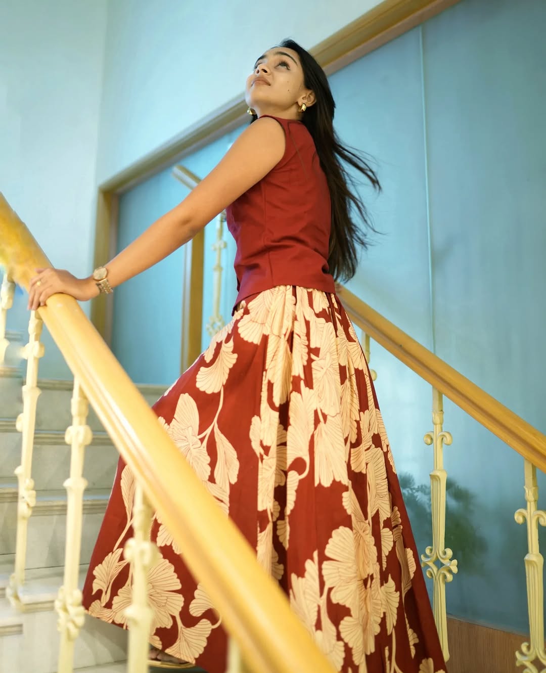 Maroon Floral Printed Sleeveless Cotton Kurta Dress for Women