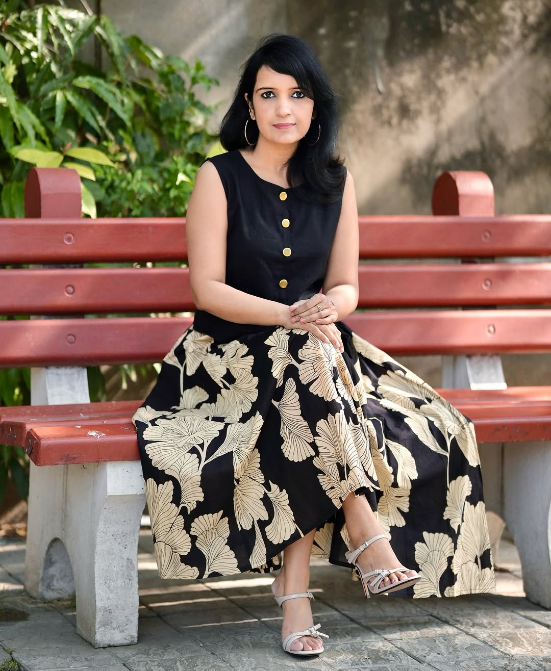 Black Floral Printed Sleeveless Kurta Dress for Women