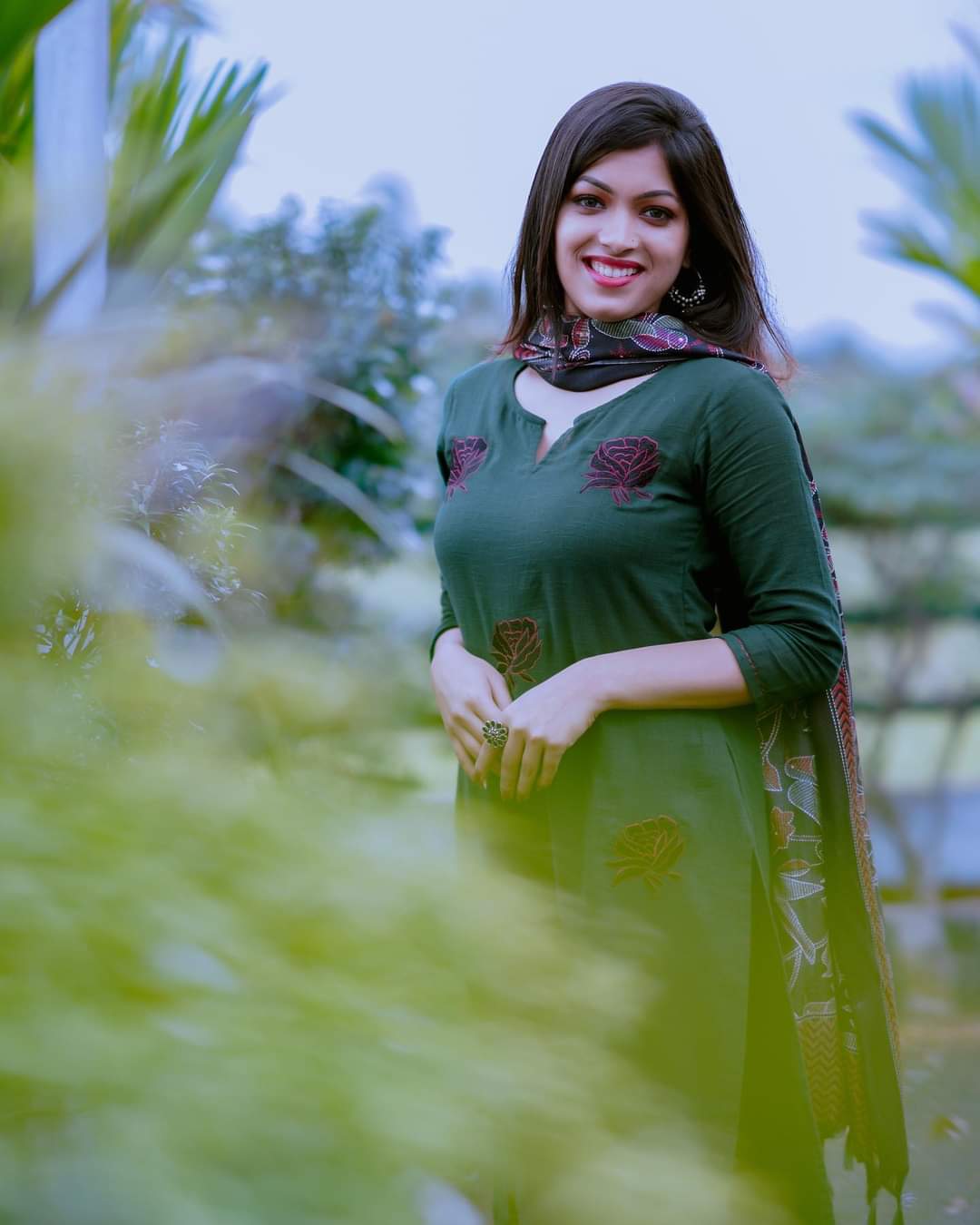 Green Printed Kurta Pant Set with Dupatta for Women