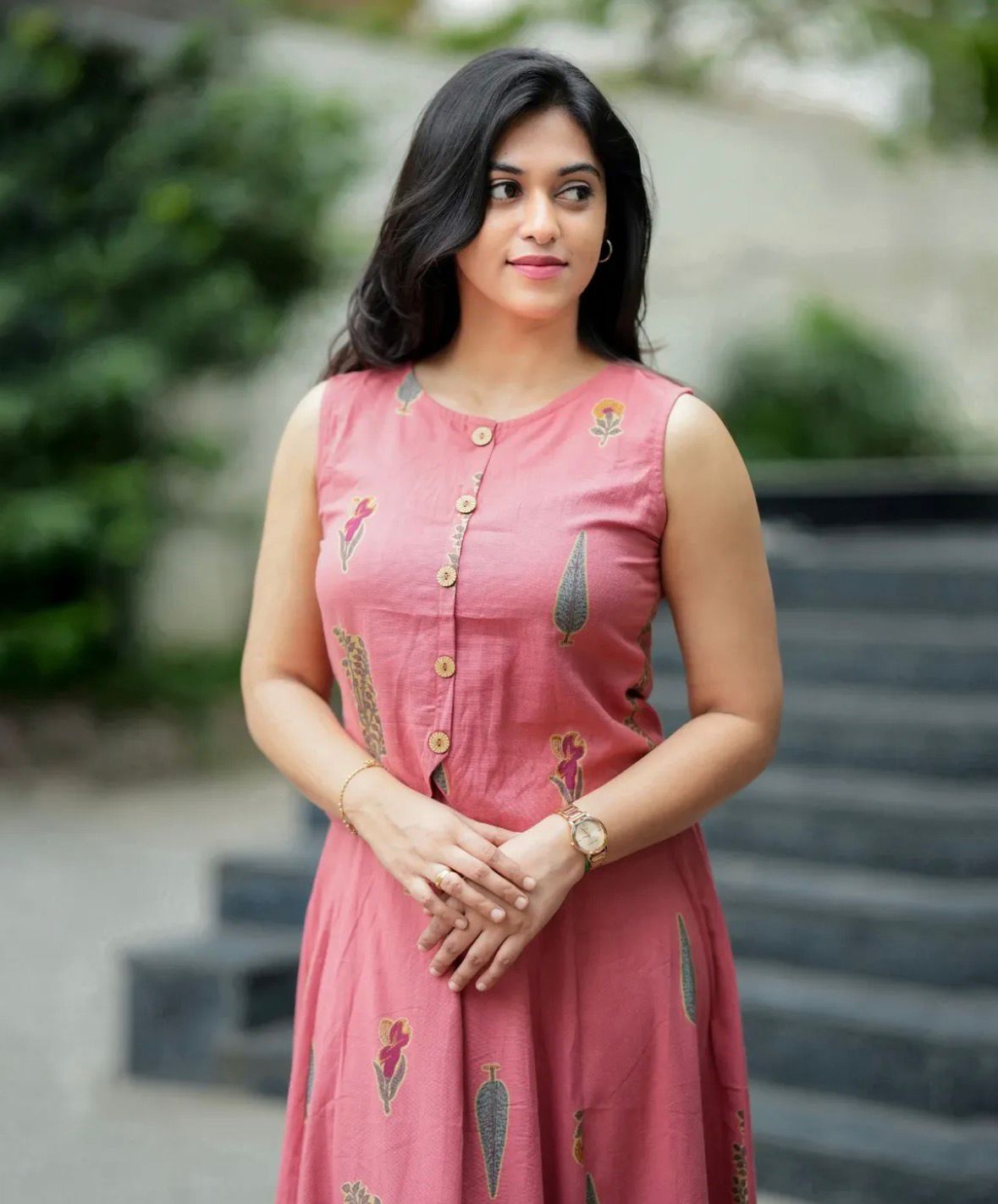 Pink Floral Printed Sleeveless Kurta Dress for Women