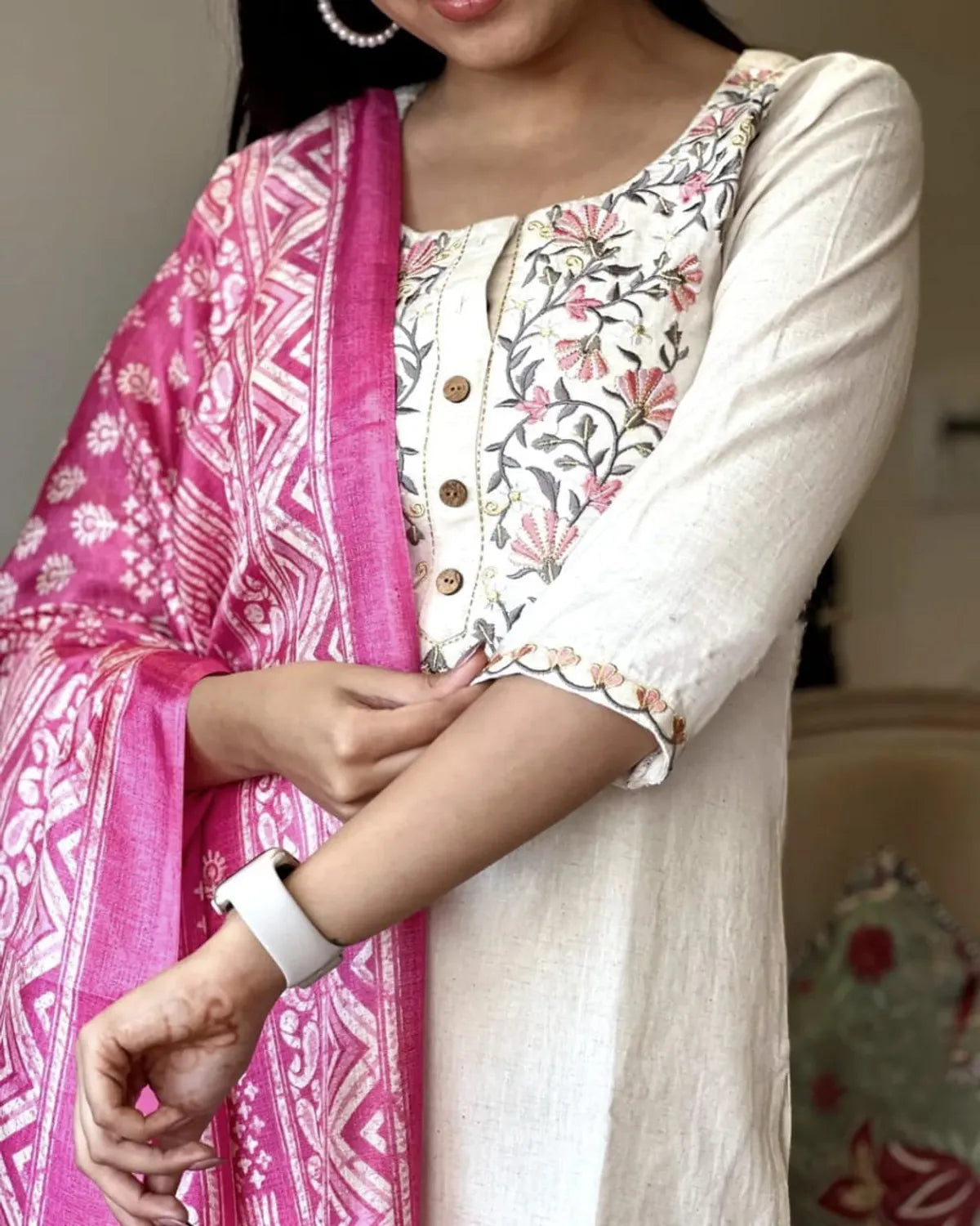Multicolor Pure Cotton 3/4 Sleeve Kurta and Palazzo Set
