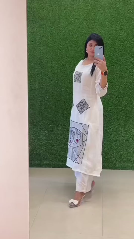 Cotton Embroidered Kurta & Pant Set